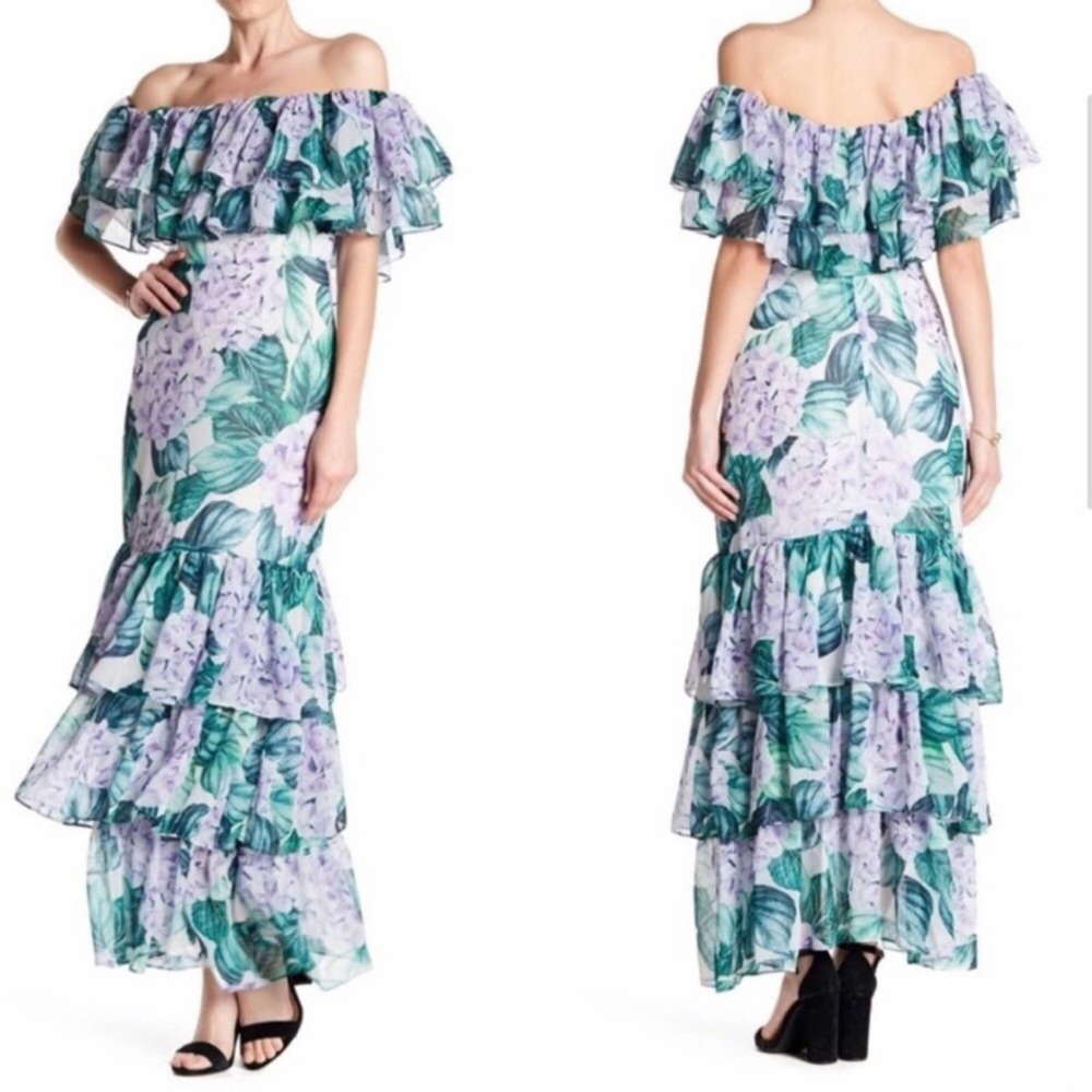 Alexia Admor Floral Tiered Off Shoulder Maxi Dress